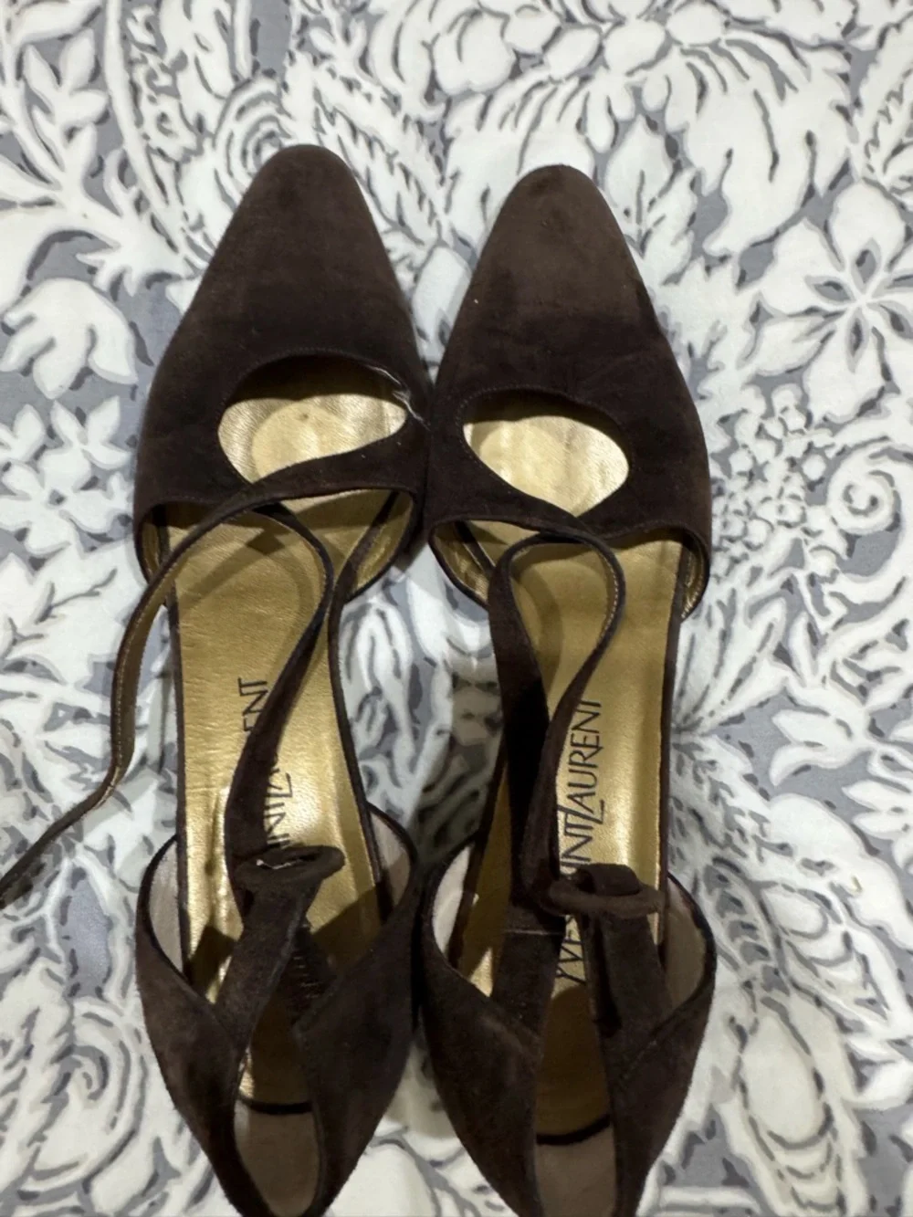 Vintage Saint Laurent Brown Suede Pointed Strappy Heels size 8 N - made in Italy - Picture 4 of 11